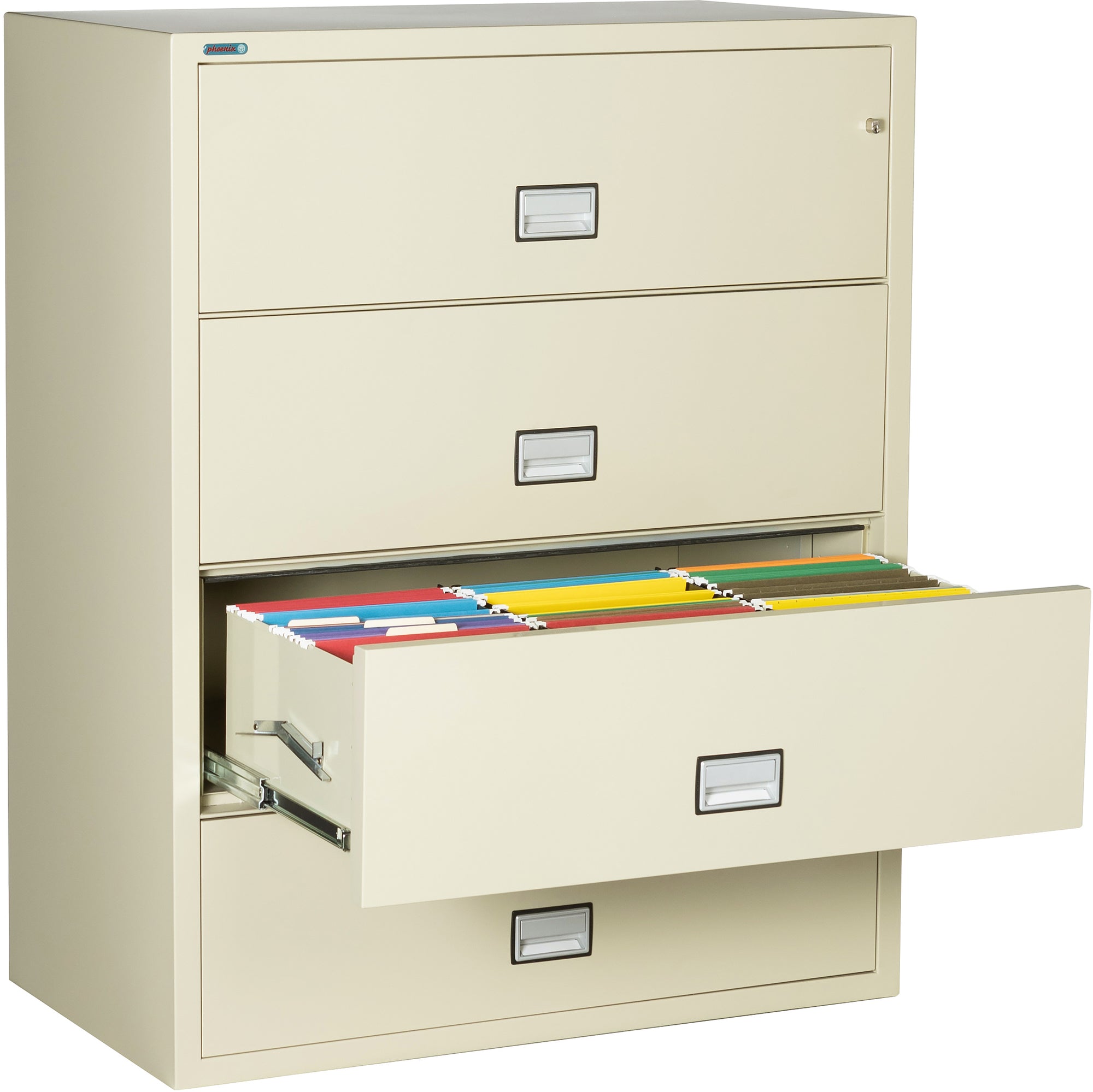 Phoenix Safe LAT4W44 44" 4 Drawer Lateral Size Fire File Cabinet Putty