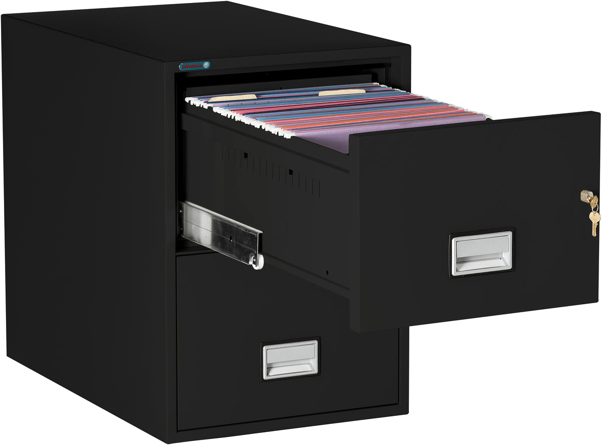 Phoenix Safe LGL2W31 31&quot; 2 Drawer Legal Size Fire File Cabinet Black Top Drawer Open 2