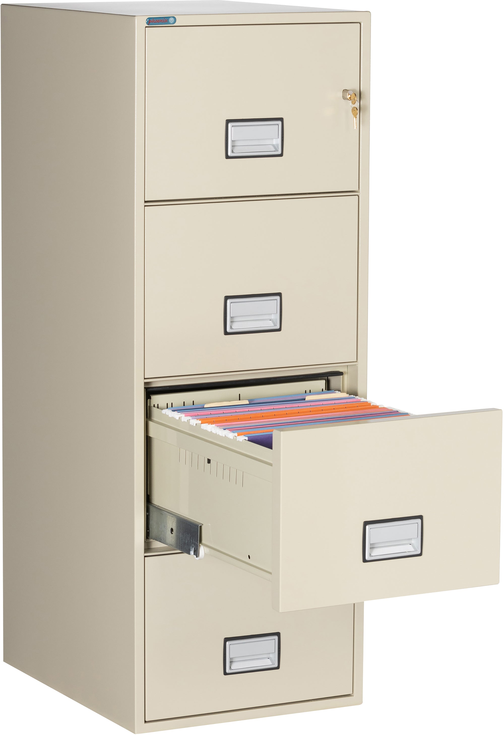 Phoenix Safe LGL4W25 25" 4 Drawer Legal Size Fire File Cabinet Putty
