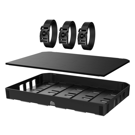 Vaultek XE-SK LifePod XE Range Kit components: drop-in slotted tray, foam pad liner, and three quick-release straps