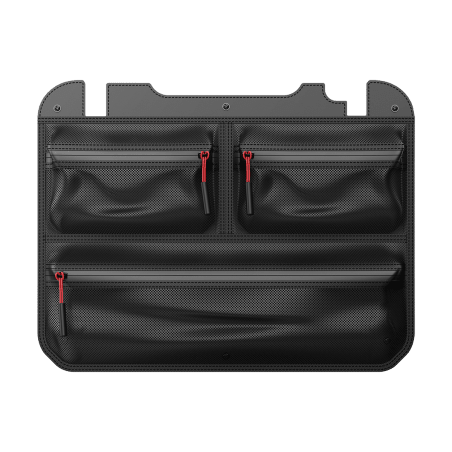 Vaultek XE-ON1 lid organizer for LifePod XE with three mesh zipper pockets and red zipper pulls