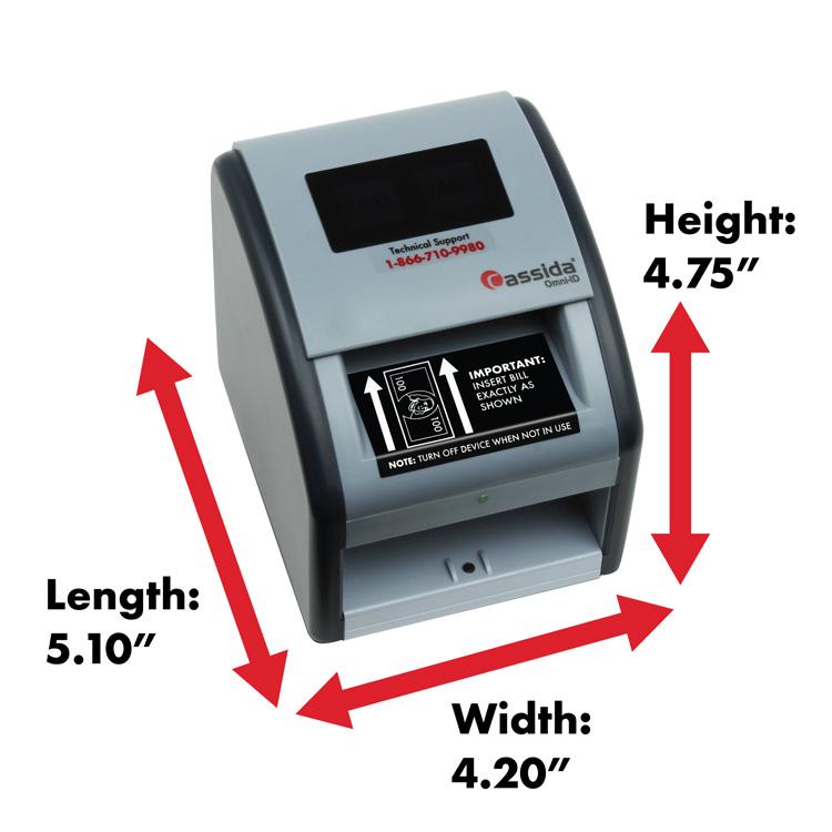 Cassida Omni-ID Counterfeit Detector with UV Identification and Verification Lights Outside Dimensions