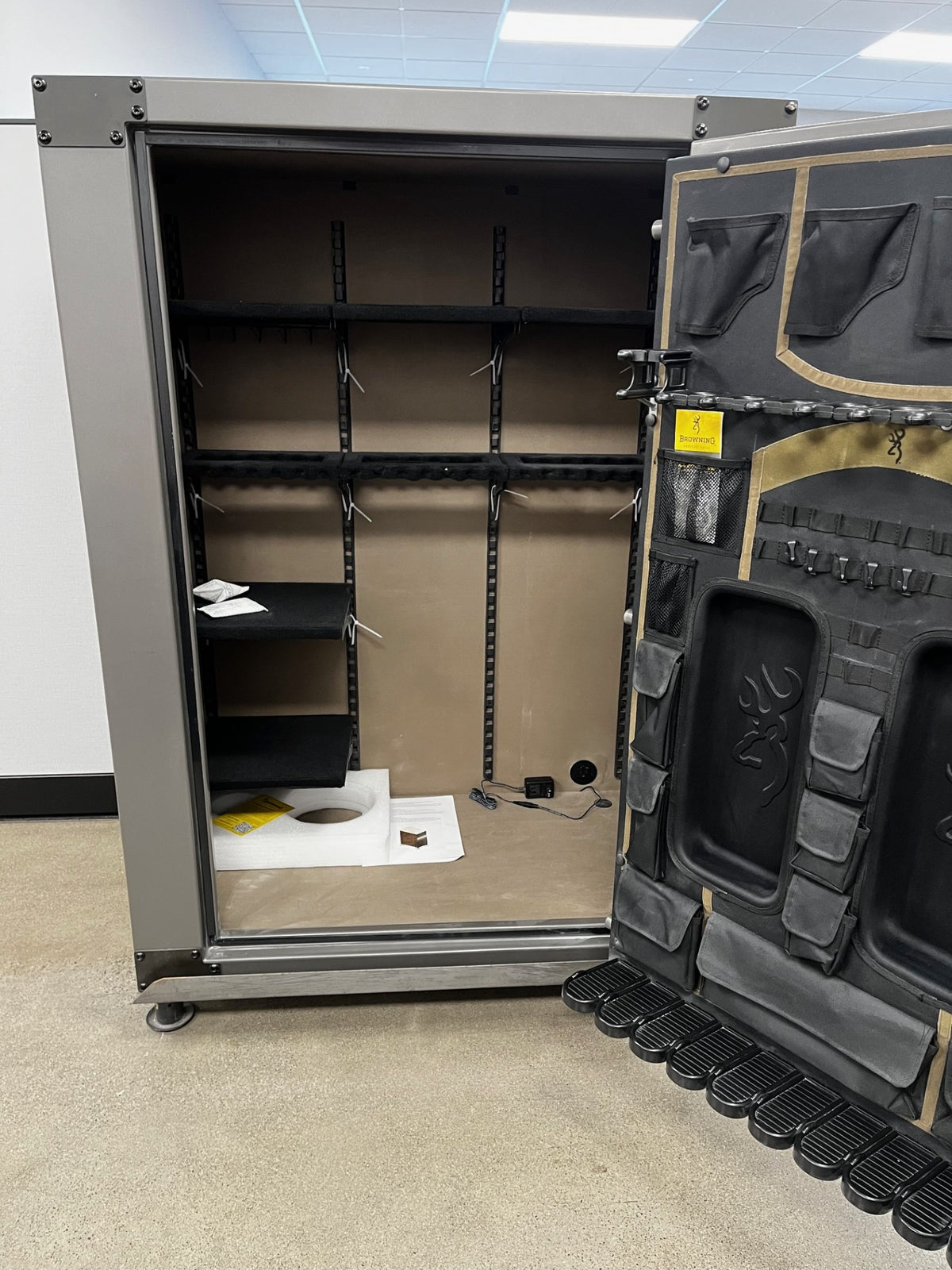 View of the safe with the door open. 