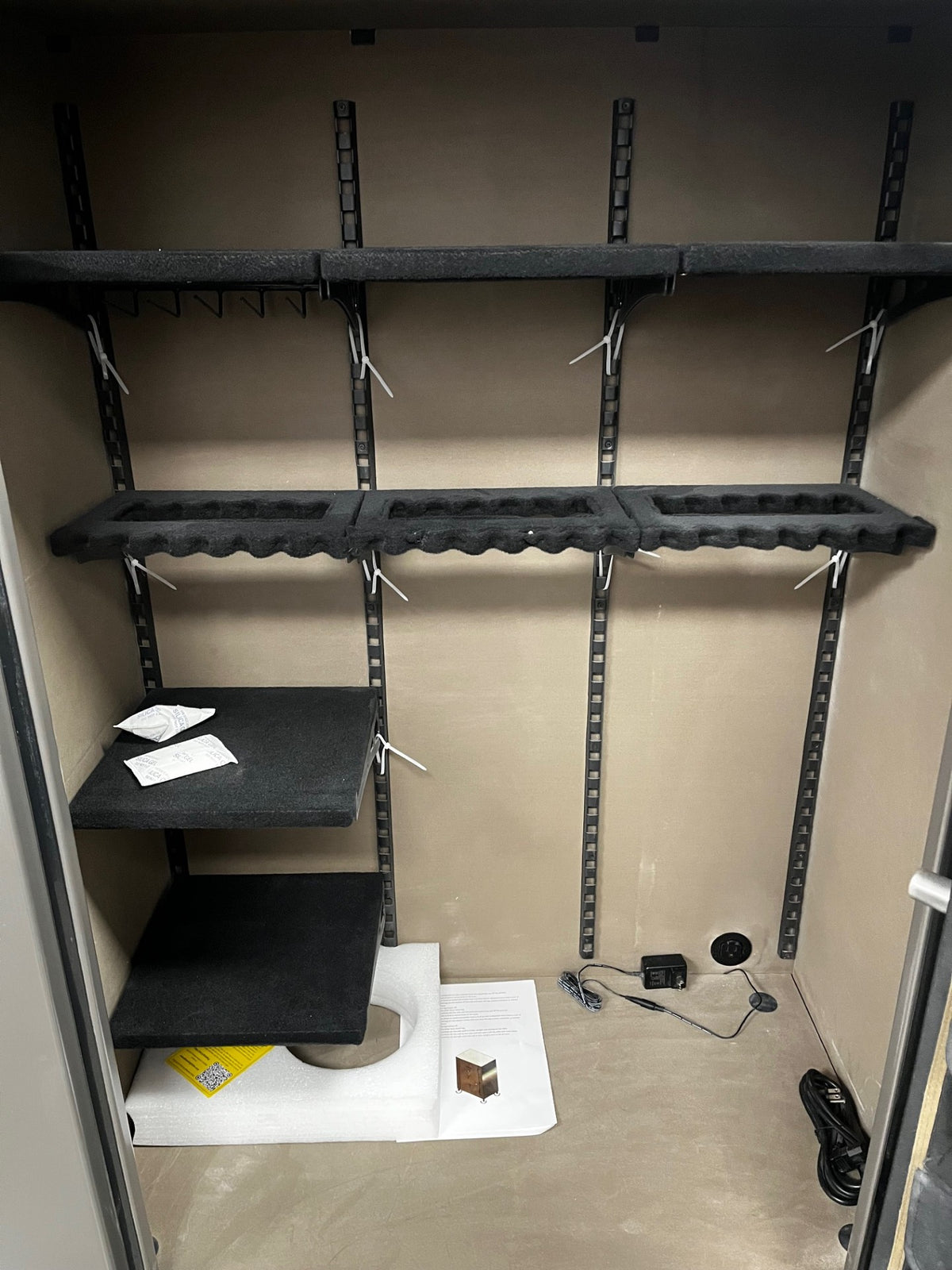 Close-up of the inside of the safe. 