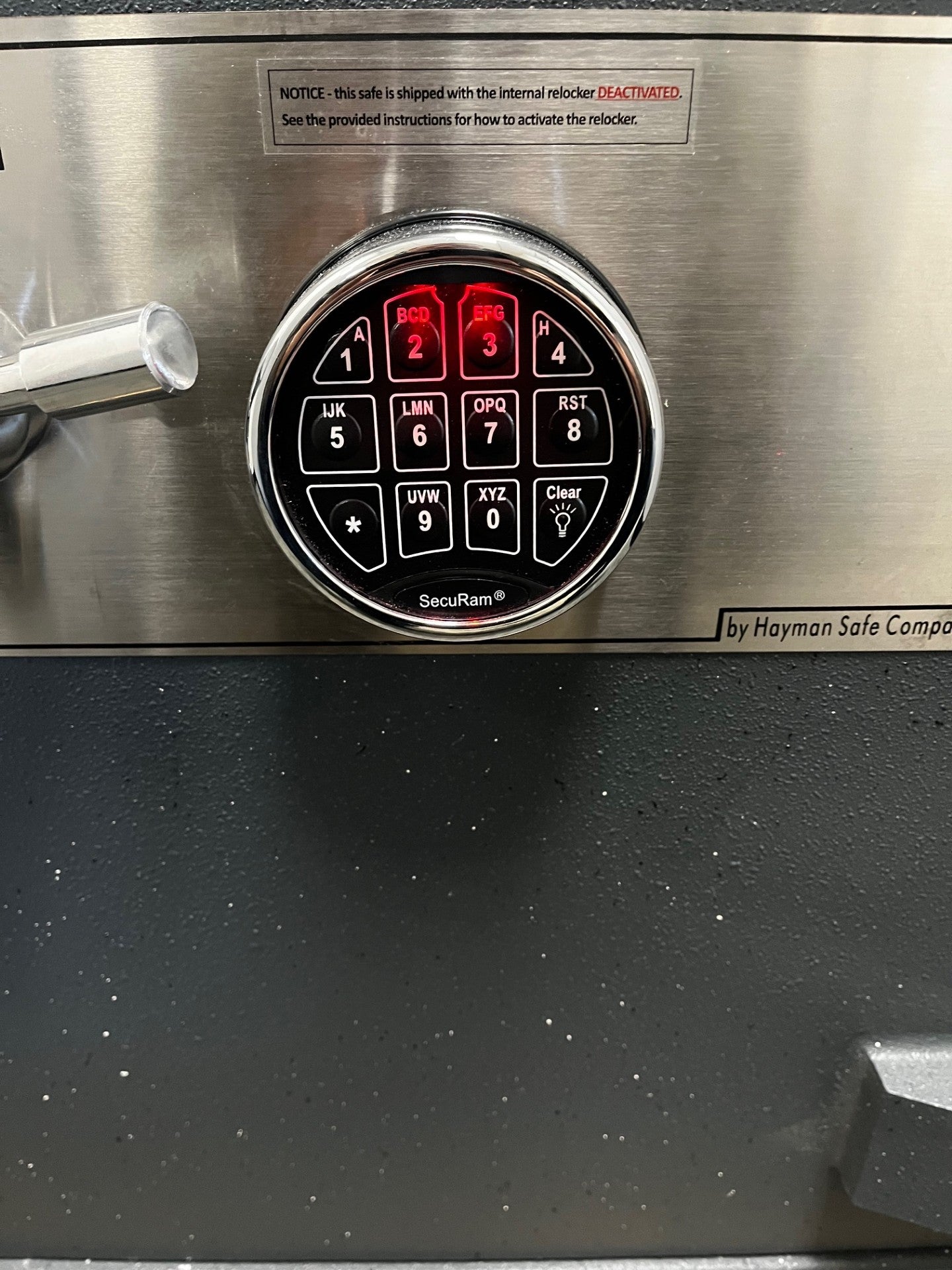 Front view of the safe, it comes with a digital keypad. 