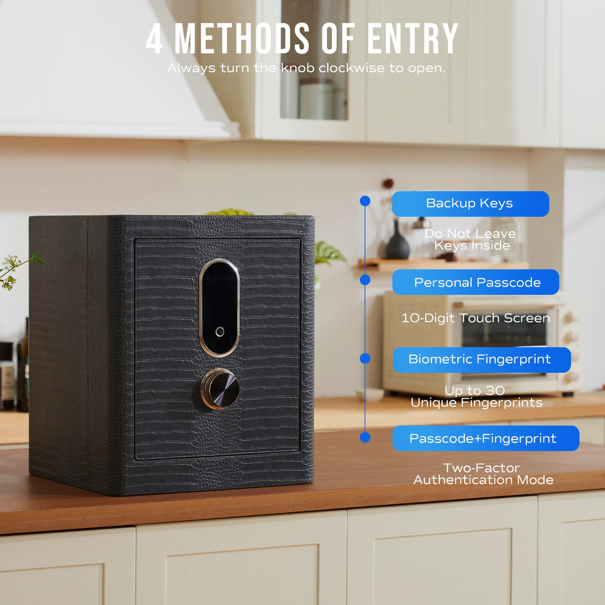 RPNB RPLH50 Luxury Leatherette Wrapped Biometric Fingerprint Home Safe with Touch Screen 4 Methods of Entry
