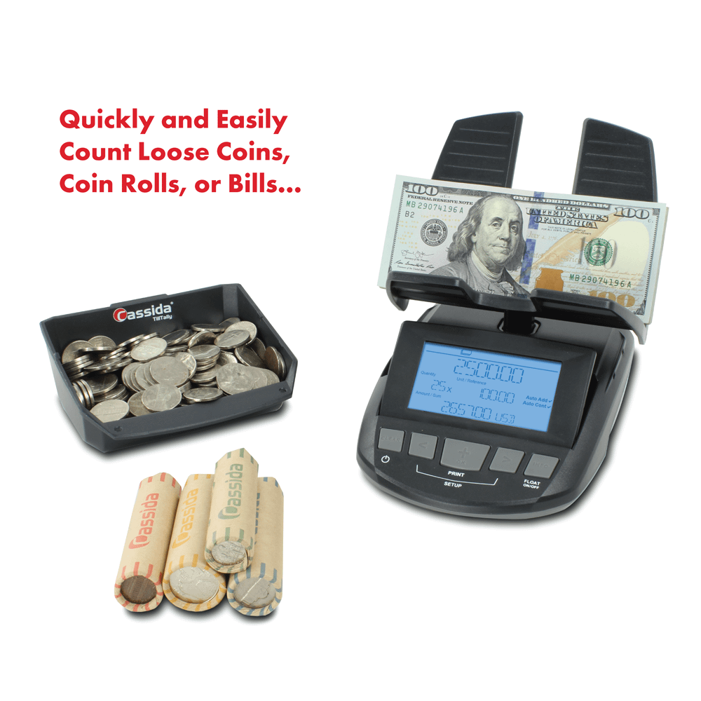 Cassida TillTally Professional Bill &amp; Coin Counting Scale Loose Coins, Rolls or Bills