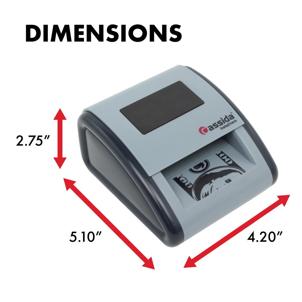 Cassida InstaCheck Automatic Pass/Fail Counterfeit Detector Dimensions