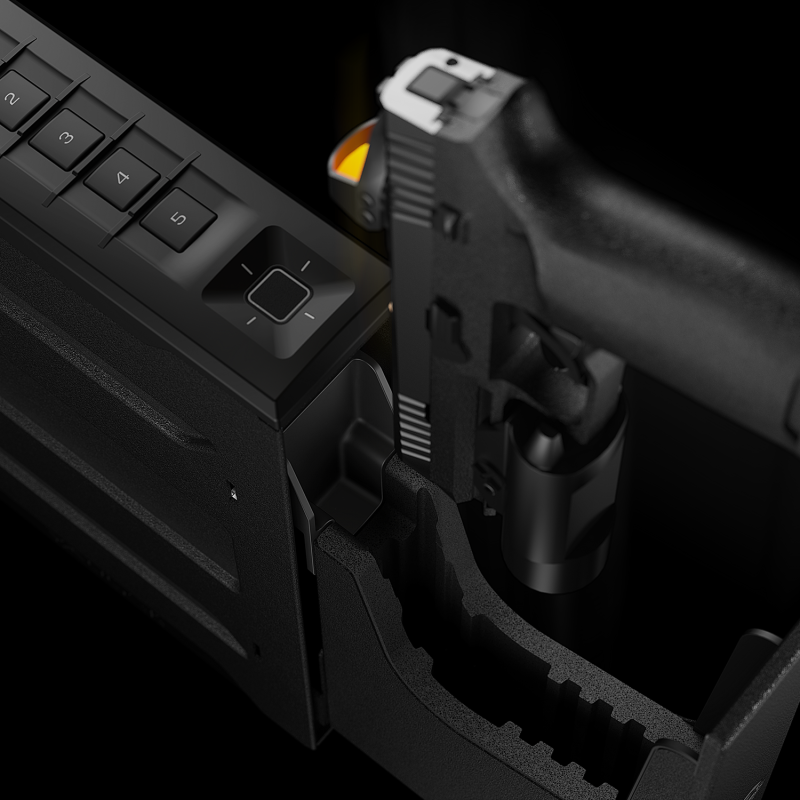 Vaultek SL2i Essentials Biometric Slider Safe with Handgun Popped Up