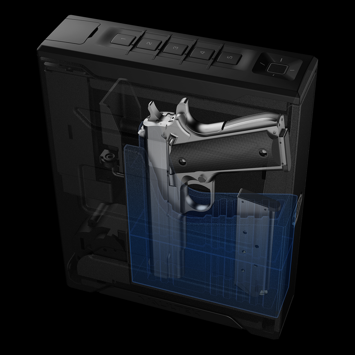 Vaultek SR20 Bluetooth 2.0 Slider Handgun Safe Showing Inside with Pistol