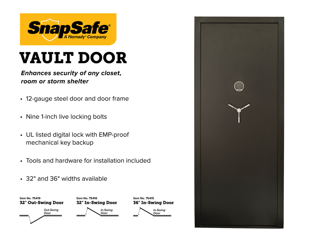 SnapSafe 75419 Vault Door (80&quot; H x 32&quot; W) - Outswing Infographic 2