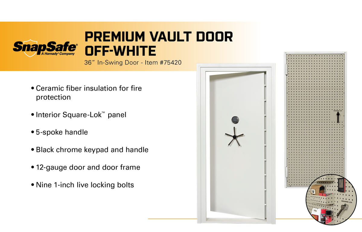 SnapSafe 75420 Premium Vault Room Door 36&quot; Inswing - White Infographic