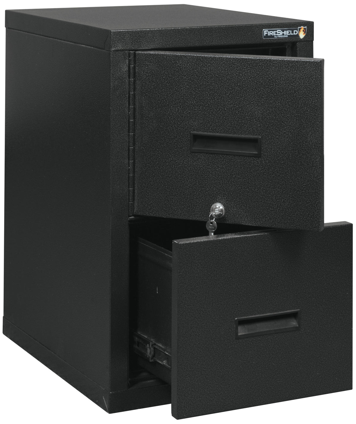 FireKing 2S1822-DDSSF Safe-In-A-File Cabinet Black Stone Top Door &amp; Bottom Drawer Open