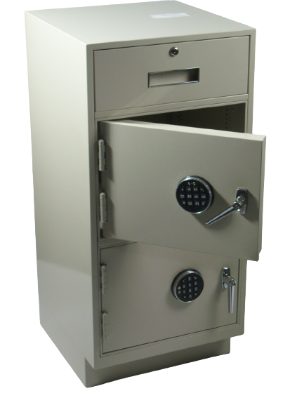 Fenco F-206 Pedestal Unit with 1 Locking Box Drawer and 2 Steel Plate Lockers Top Locker Door Open