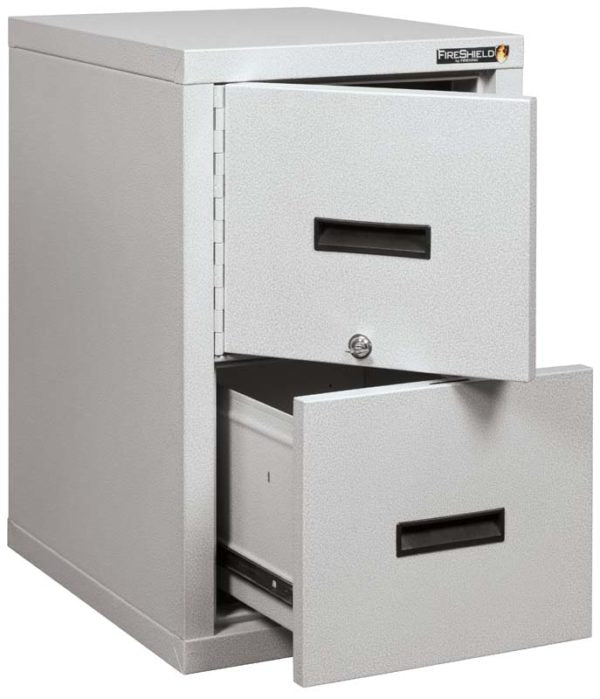 FireKing 2S1822-DDSSF Safe-In-A-File Cabinet Diamond Stone Top Door &amp; Bottom Drawer Open