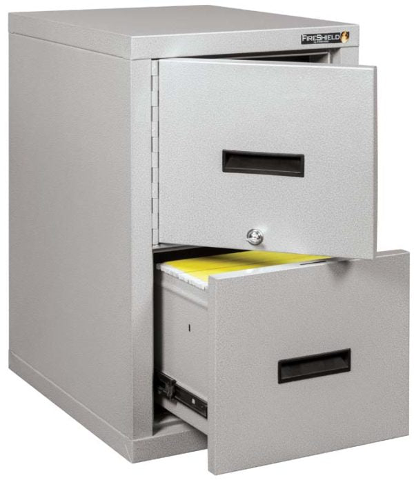 FireKing 2S1822-DDSSF Safe-In-A-File Cabinet Diamond Stone Top Door &amp; Bottom Drawer Open Full
