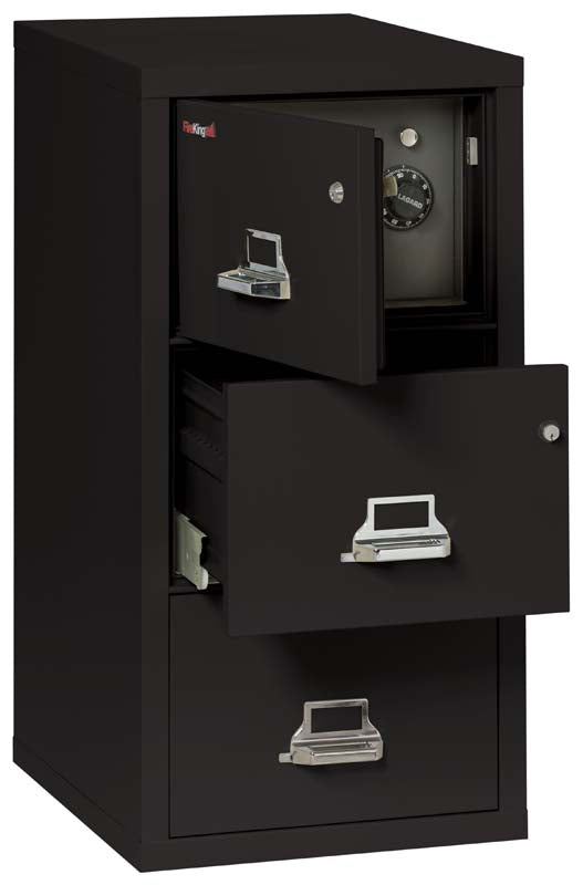 FireKing 3-2131-CSF 3 Drawer Legal Safe In A Fire File Cabinet Ivory White Top Door &amp; Second Drawer Open Black