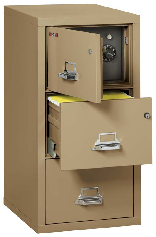 FireKing 3-2131-CSF 3 Drawer Legal Safe In A Fire File Cabinet Ivory White Top Door &amp; Second Drawer Open Sand