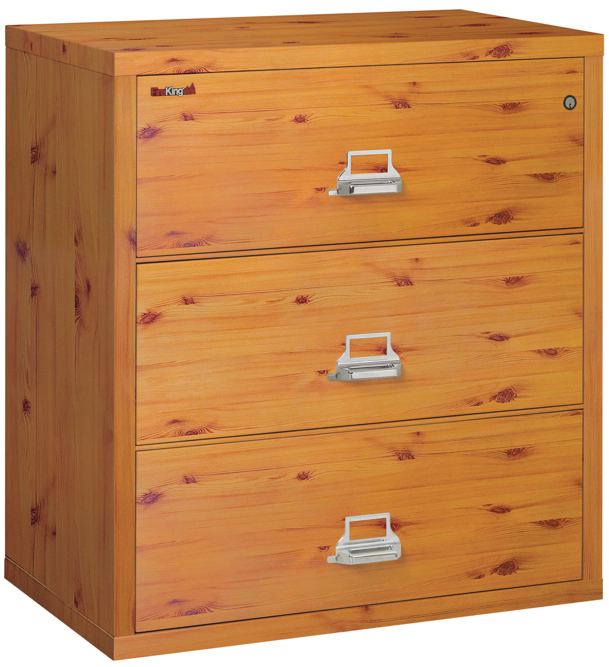 FireKing 3-3822-C Premium Designer Three Drawer 38&quot; W Lateral Fire File Cabinet Knotty Pine