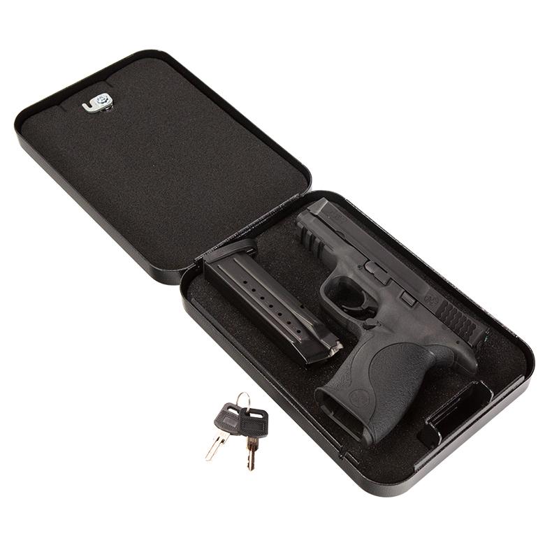 Surelock SLS-MLBKXL Nighthawk Series XL Mobile Pistol Safe 11.50&quot; with Key Lock Door Open with Handgun