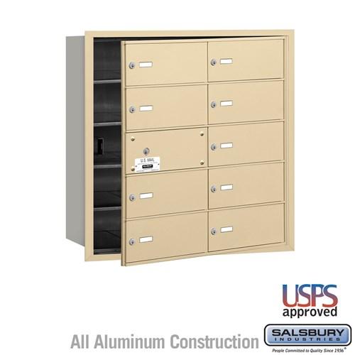 Salsbury 4B+ Horizontal Mailbox - 10 B Doors (9 usable) - Sandstone - Front Loading - USPS Access