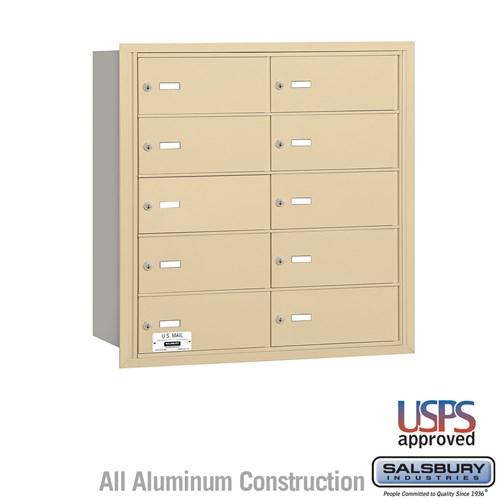 Salsbury 4B+ Horizontal Mailbox - 10 B Doors - Sandstone - Rear Loading - USPS Access