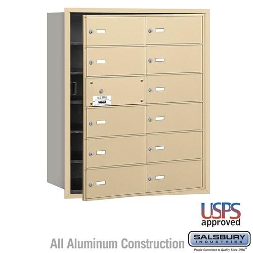 Salsbury 4B+ Horizontal Mailbox - 12 B Doors (11 usable) - Sandstone - Front Loading - USPS Access