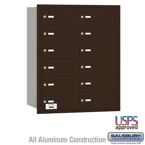 Salsbury 4B+ Horizontal Mailbox - 12 B Doors - Bronze - Rear Loading - USPS Access