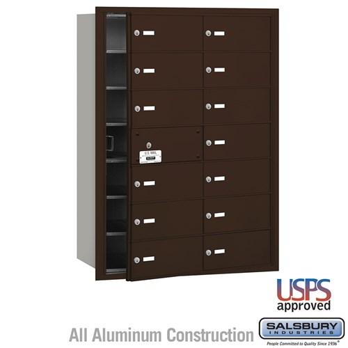 Salsbury 4B+ Horizontal Mailbox - 14 B Doors (13 usable) - Bronze - Front Loading - USPS Access