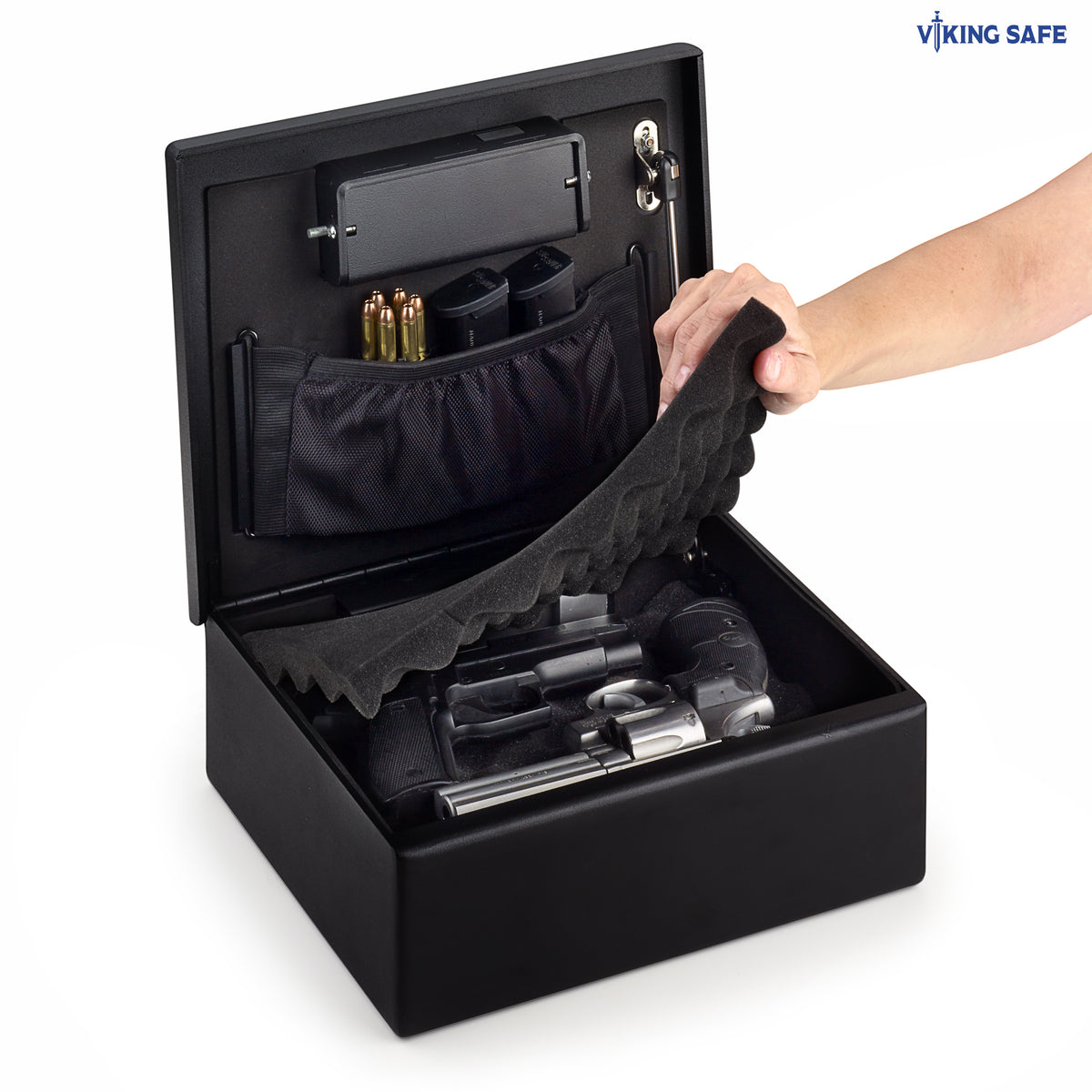 Viking VS-12SX Handgun Safe with Simplex Lock Door Open