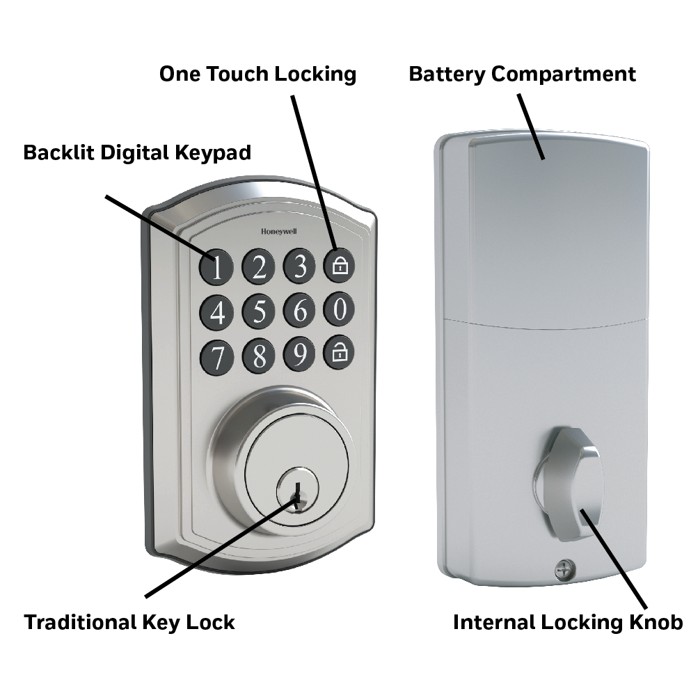 Honeywell 8635024 Digital Deadbolt Door Lock with Electronic Keypad Front &amp; Back