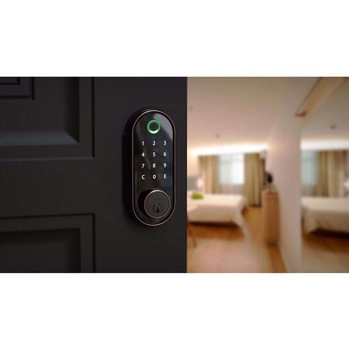 Barska EA13580 Biometric Keypad Door Lock Installed on Door Lit Up
