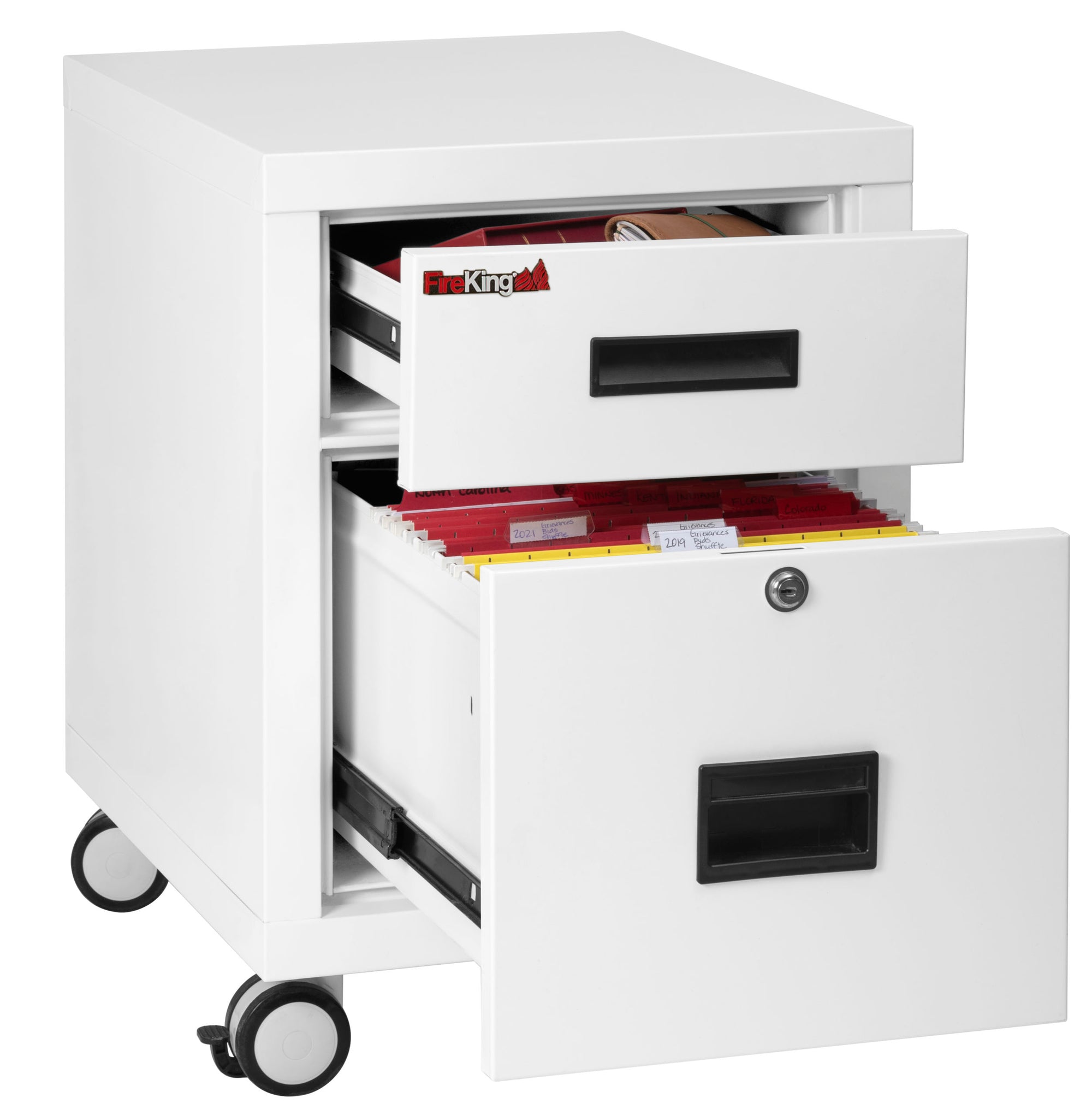 FireKing Mobile Pedestal Fire Rated File Cabinet Arctic White