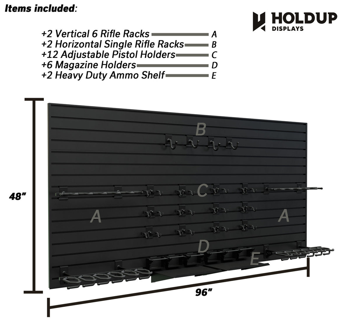 Hold Up Displays Tactical Wall Package HD107 dimensions