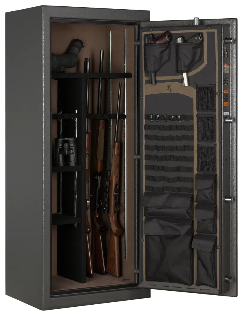 Browning SP20 Putty Gray Core Collection Sporter Gun Safe Door Open With Rifles