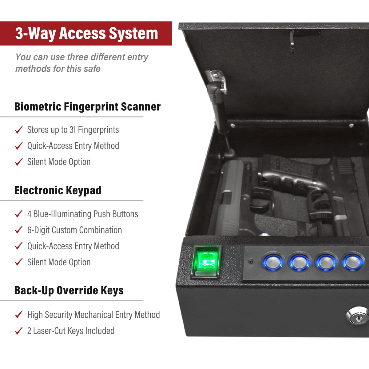 Stealth Top Vault TV1 Quick Access Biometric Pistol Safe Features