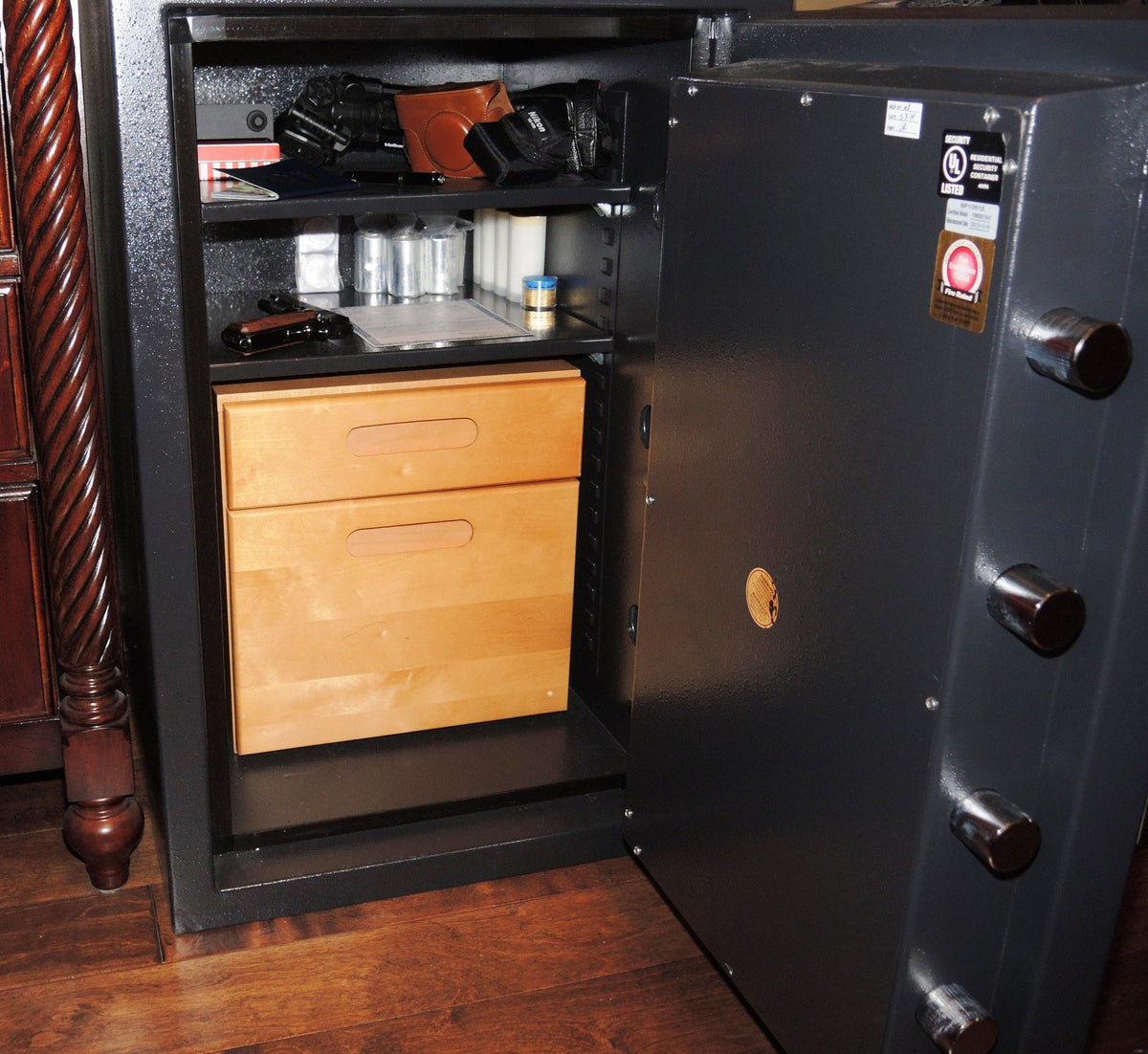 AMSEC CSC3018 Burglar &amp; Fire Rated Safe Interior Shot with Two Drawer Cabinet