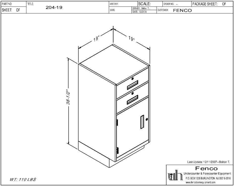Fenco F-204 Pedestal Unit with 2 Locking Box Drawers Drawing