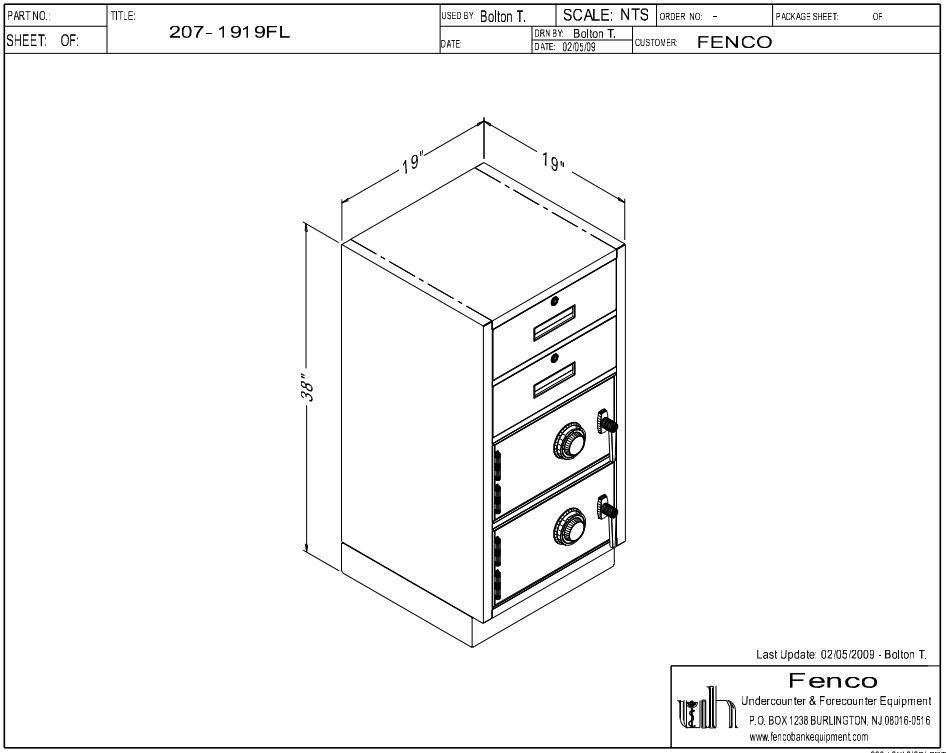 Fenco F-207FL Pedestal Unit with 2 Locking Box Drawers and 2 Full Steel Plate Lockers Drawing