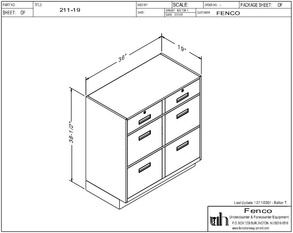 Fenco F-211 Pedestal Unit with 2 Locking Box Drawers Over 4 Legal Drawers Drawing
