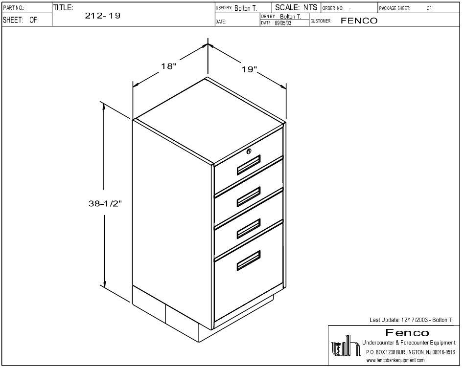 Fenco F-212 Pedestal Unit with 3 Box Drawers and 1 Legal Drawer Drawing