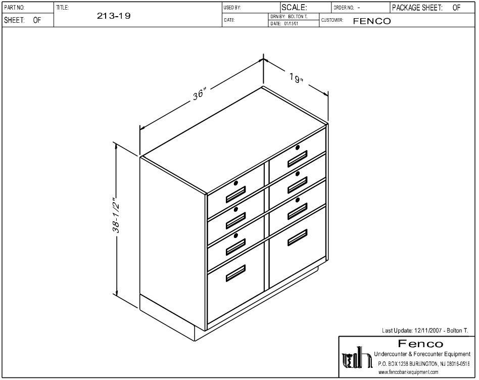 Fenco F-213 Pedestal Unit with 6 Box Drawers Over 2 Legal Drawers Drawing