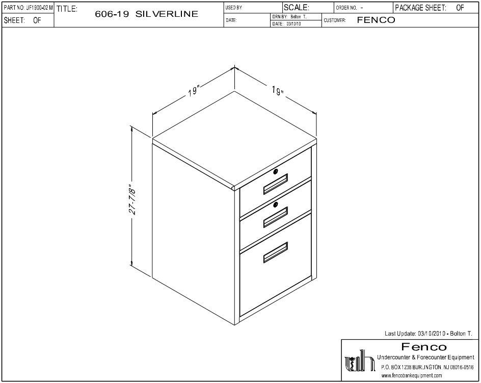 Fenco F-606 Lowboy Pedestal Unit with 2 Locking Box Drawers and 1 Legal Drawer Drawing