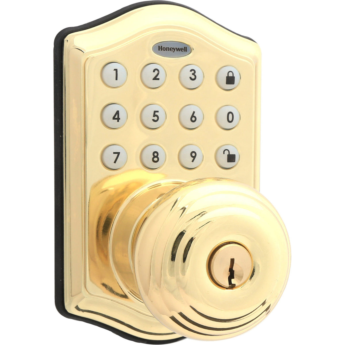 Honeywell 8732001 Electronic Entry Knob Door Lock with Keypad in Polished Brass