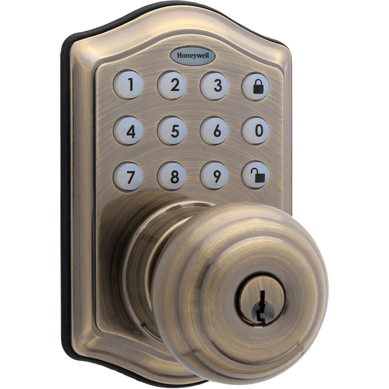Honeywell 8732101 Electronic Entry Knob Door Lock with Keypad Antique Brass Finish