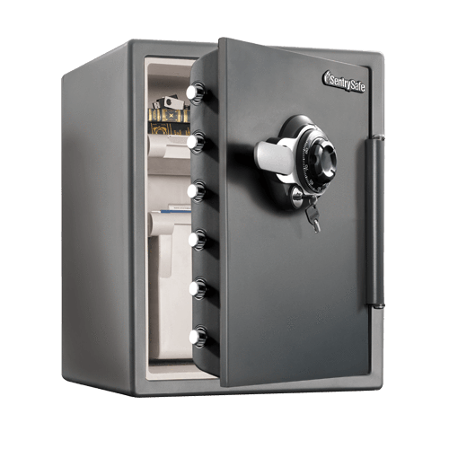 Sentry SFW205DPB Fireproof Waterproof Safe with Dial, Key & Handle Angled
