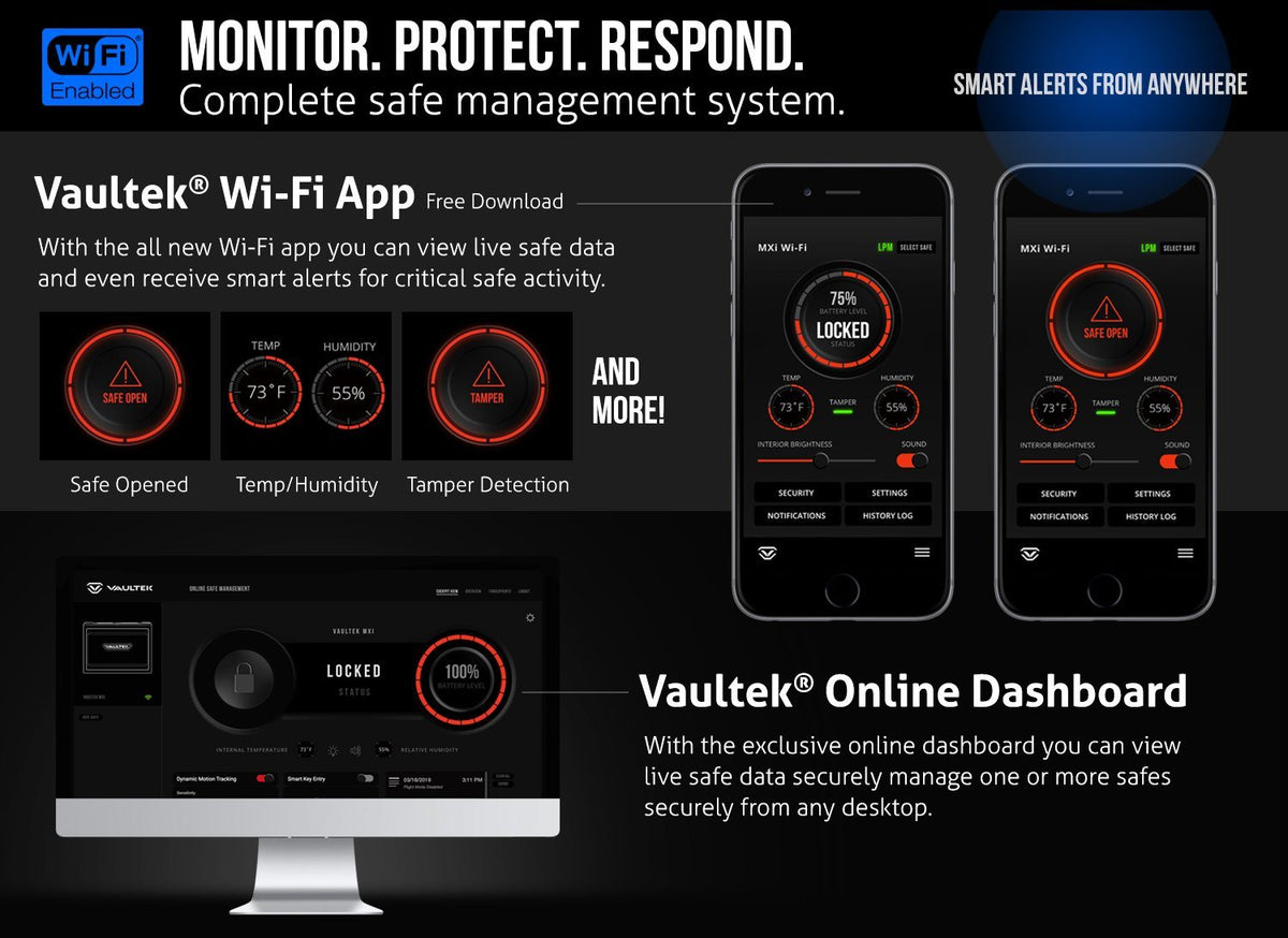 Handgun And Pistol Safes - Vaultek MXi-WiFi Large Capacity Rugged WiFi Smart Safe With Biometric Lock
