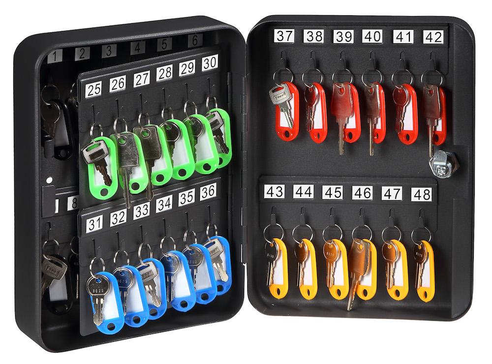 Honeywell 6106 48-Key Steel Key Cabinet - Lockable Storage Box Open with Colored Key Tags