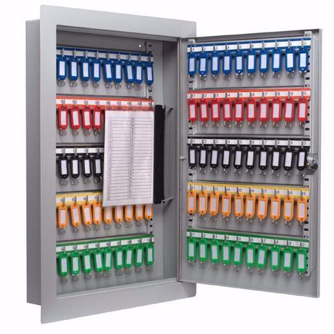 Key Cabinets - Barska CB13534 100 Keys Adjustable In Wall Key Cabinet With Flange Gray