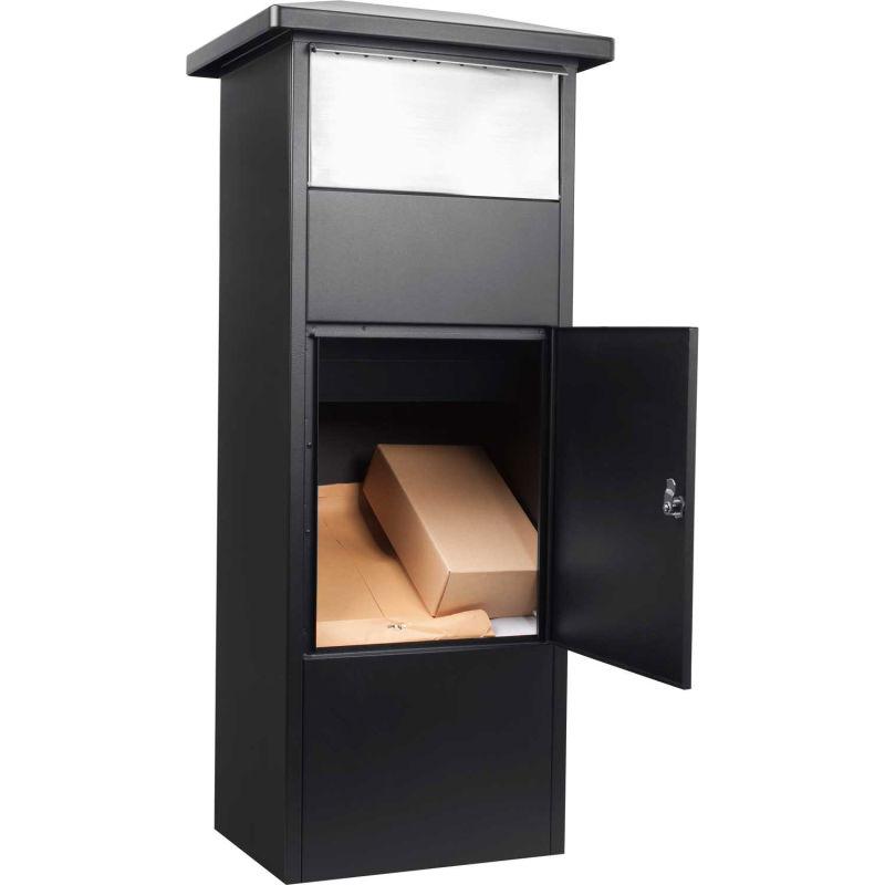 Mailboxes - Barska CB13324 Parcel Mailbox With Drop Door Black MPB-500 Door Open
